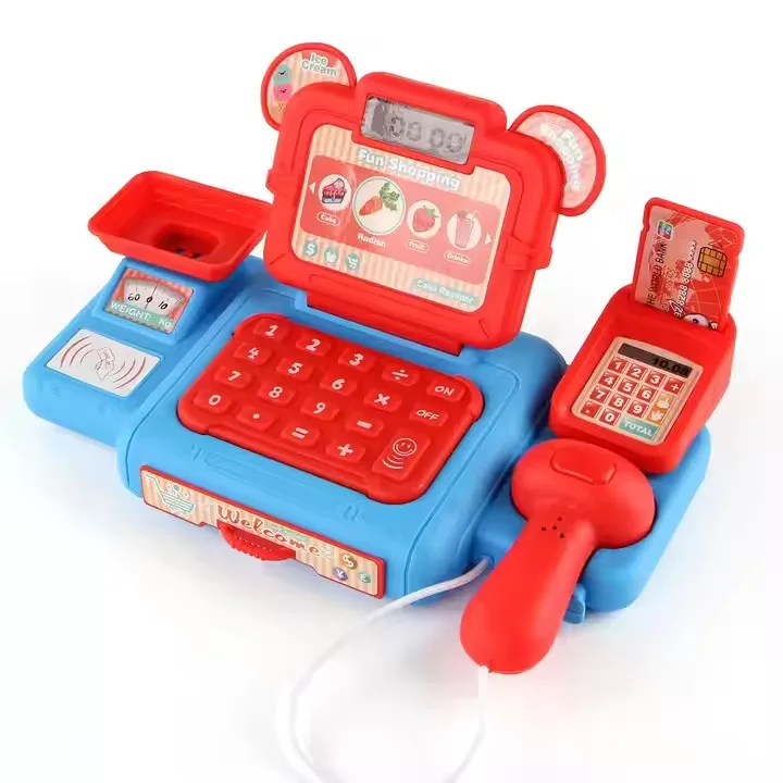 Unisex Durable Plastic Cash Register Play Set Lighting Music Fruit Display Interactive Role-Playing Pretend Preschool Kids