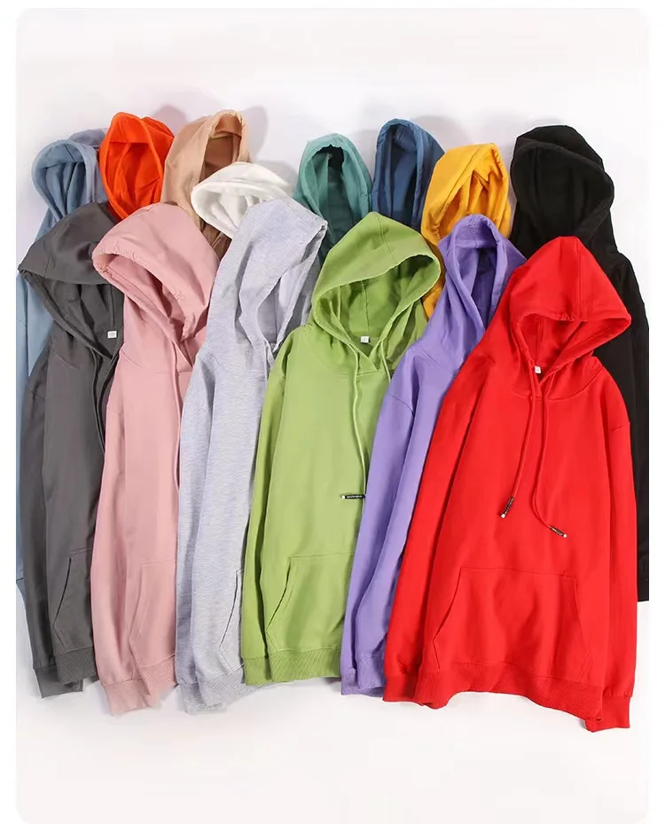 Spring and autumn solid color plus velvet hooded pullover sweater for men and women printed logo fixed map work clothes hoodie