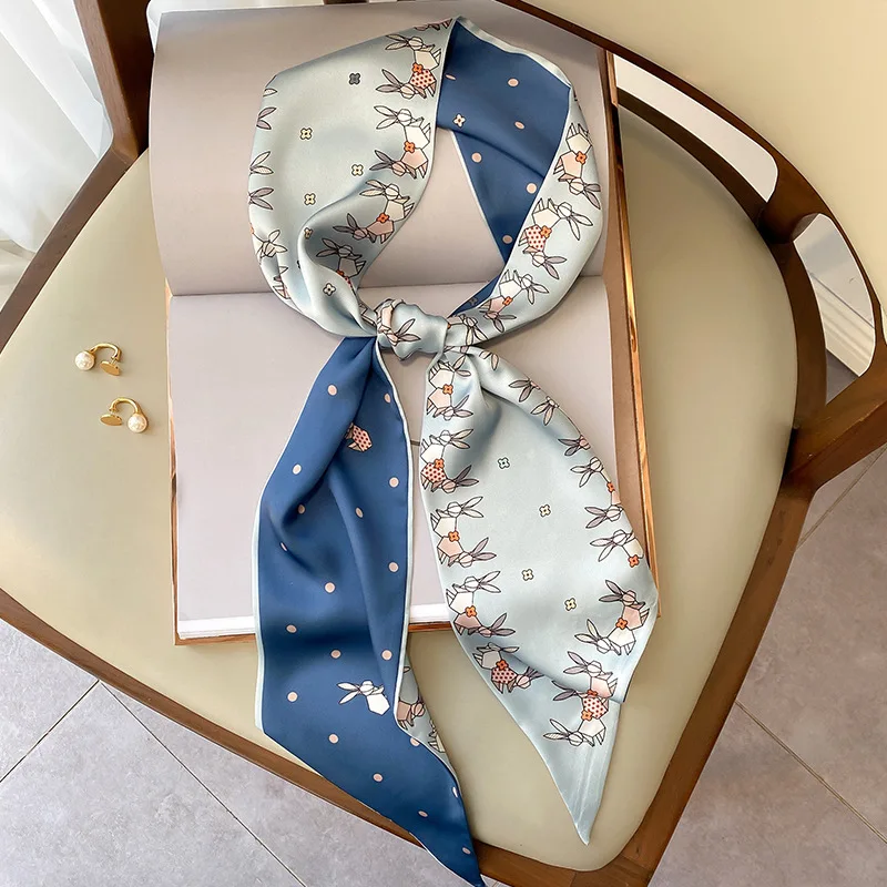 Luxury Design Silk Skinny Scarf Women Hair Band Neckerchief Long Neck Tie Foulard Female Print Bag Scarves Headband Ribbon