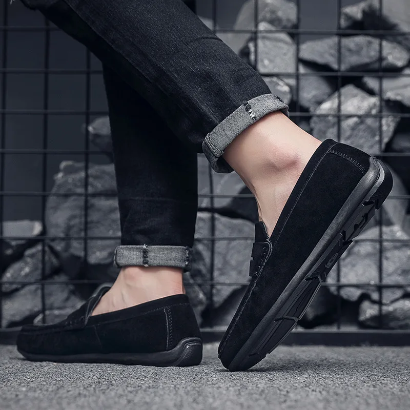 New Men Youth SLIP-ON Dress Bean Shoes PU Velour Leather Summer Spring Half Slipper Flats Loafers Breathable Casual Shoes