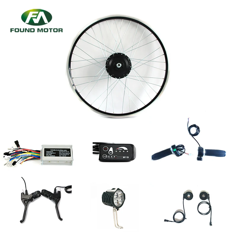 26' 48V 500W BLDC Geared Motor Kit Electric Bike Bicycle Conversion Kit with Optional Front Light