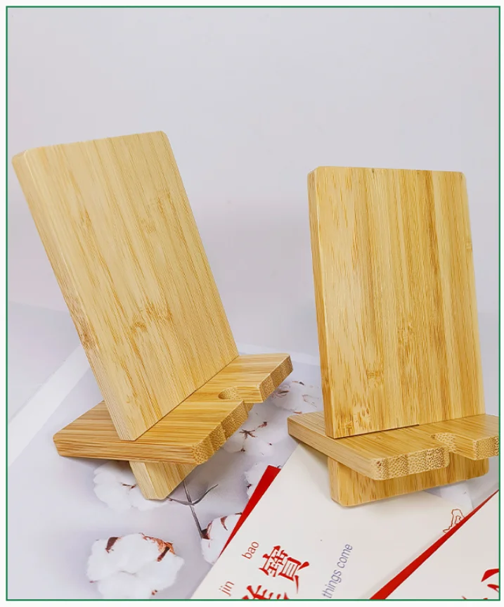 Custom Logo Natural Bamboo Wooden Desk Charging Mobile Cellphone Stand Table Bed Smart Phone Holder Phone Dock