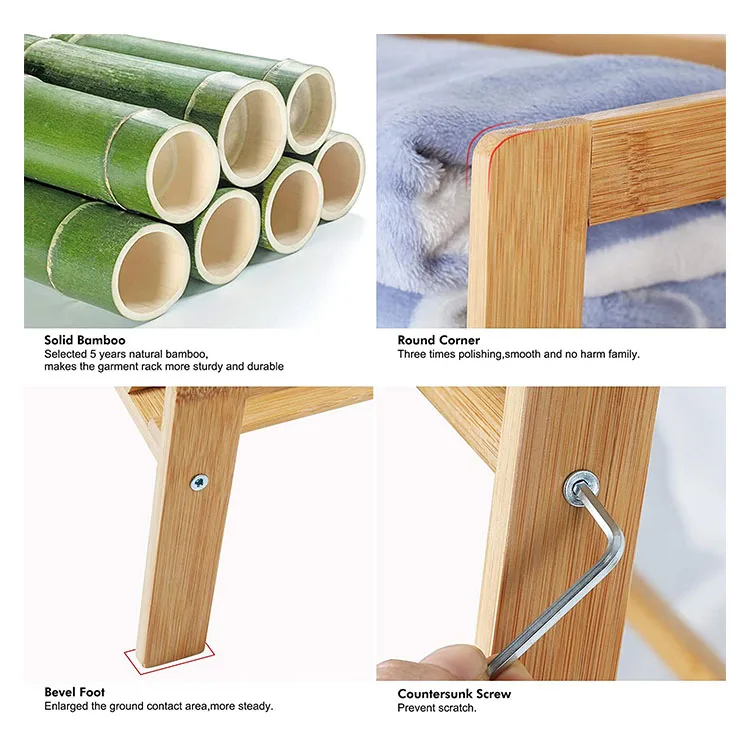 Eco Entry Hallway Wood Clothes Organizer Home Office Furniture Coat Rack Bamboo Frame Clothes Hanger Rack Stand