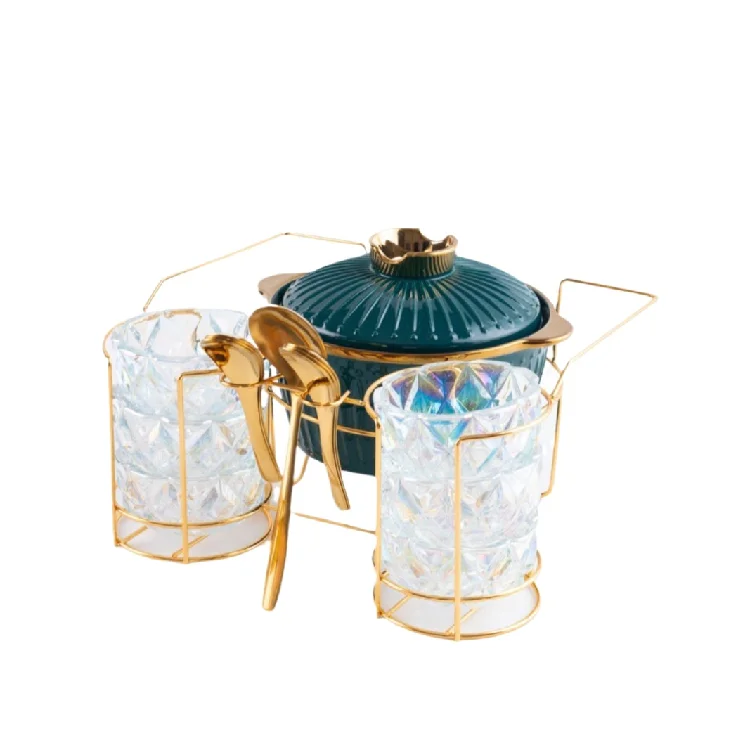 Керамическая кухонная посуда в золотую полоску со стеклянной миской набор фарфоровых подносов для выпечки с нагревательной подставкой домашнего приготовления