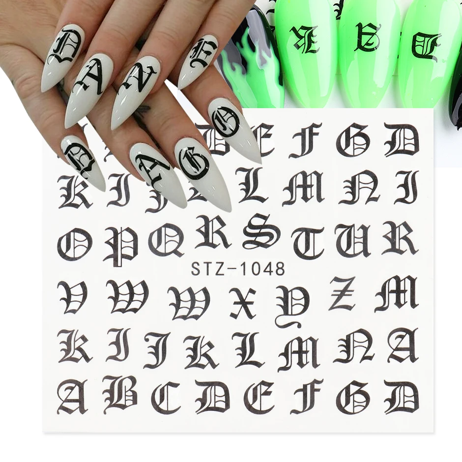 ABC Letter Decals Nail Art Stickers English Old Font Black Number Tattoo Nail Sticker