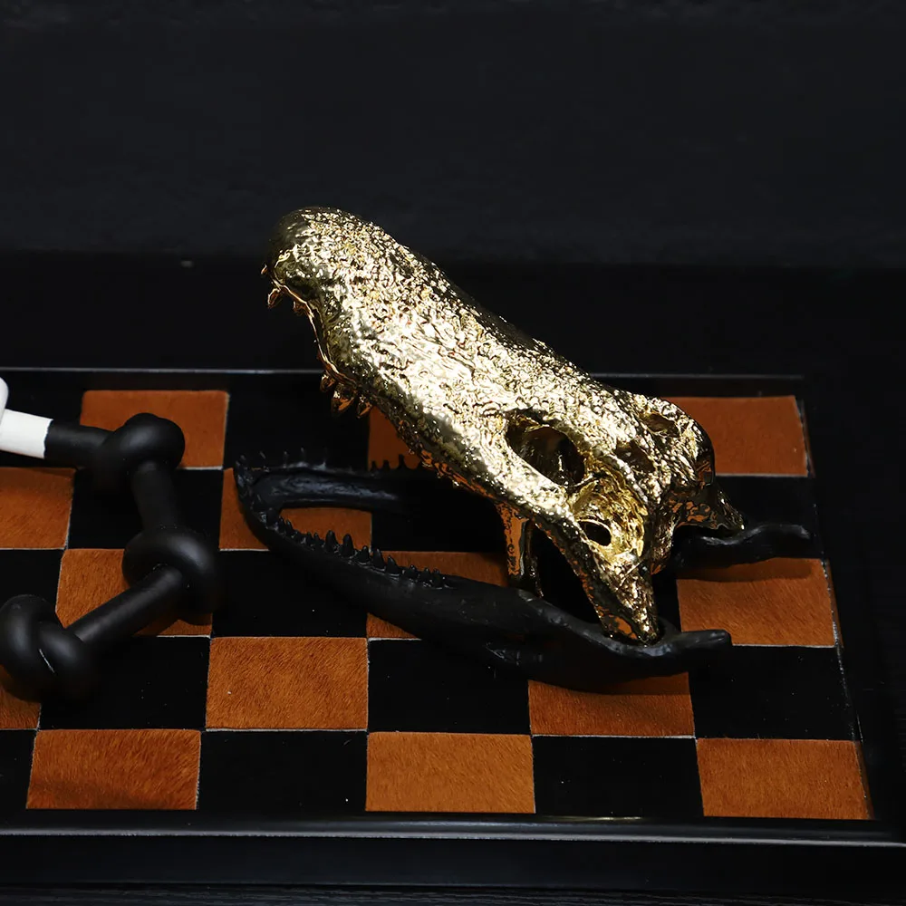 Modern Luxury Dinosaur Decor Electroplated Golden Jurassic Style Creative Metal Crafts for Tabletop Room Decoration