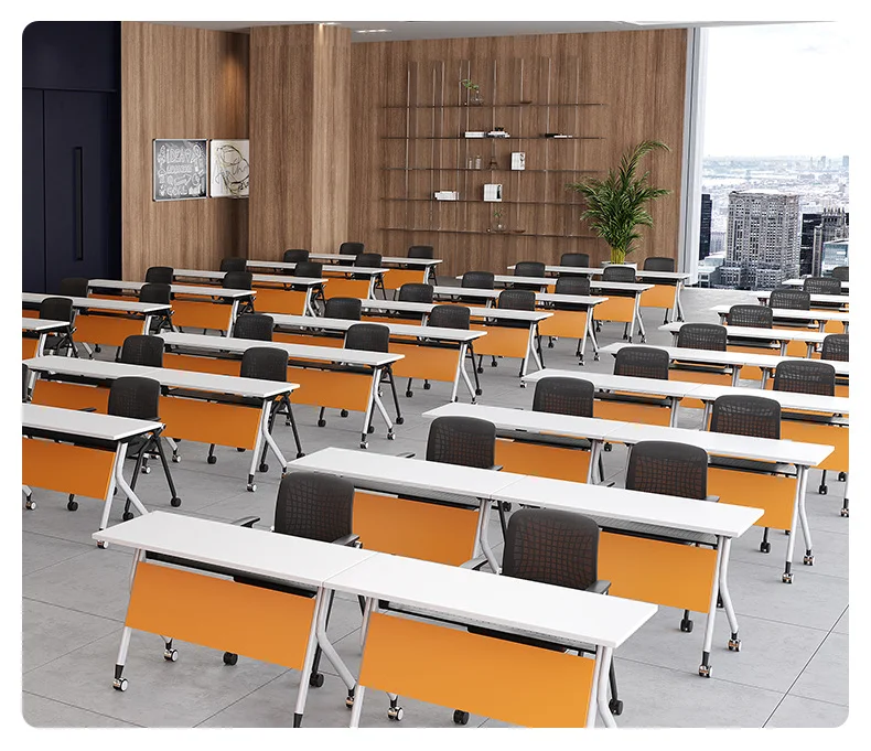 Factory Direct Sell Movable Office Folding Training Desk Folding Laptop Table With Wheels Metal Folding Training Flip Top Table