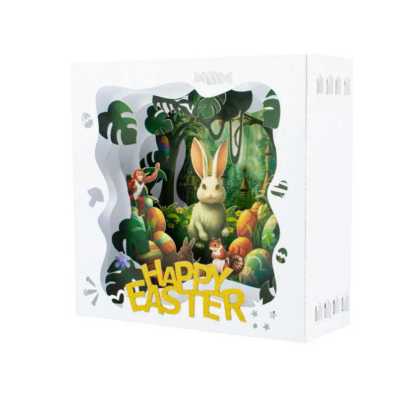 Novelty Box Shape Pop Up Easter Bunny and Eggs Greeting Cards