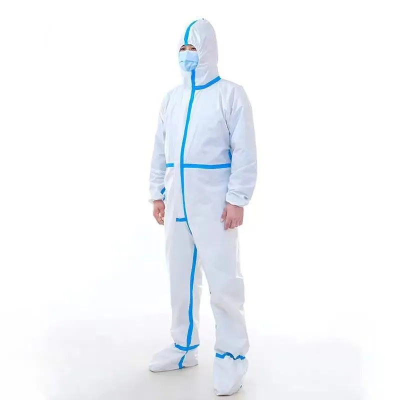 Blue strip protective caiothing  one-piece non-woven work clothes with hate, waterproof of breeding farm