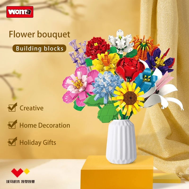 Child kids gifts toys flores Centerpiece construction blossom flowers botanical sunflower building block set