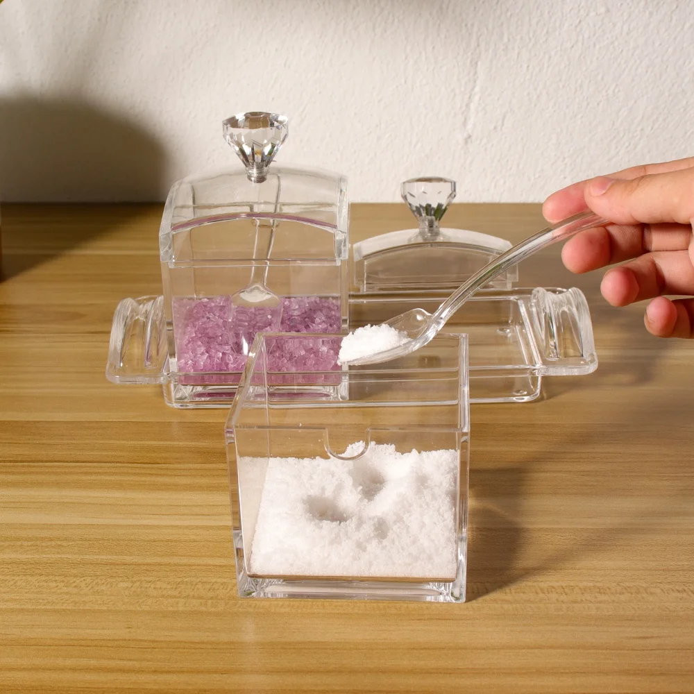 K-1064S2 Hot Selling Acrylic Spice Container Seasoning Boxes With Spoon Plastic Spice Jars Set