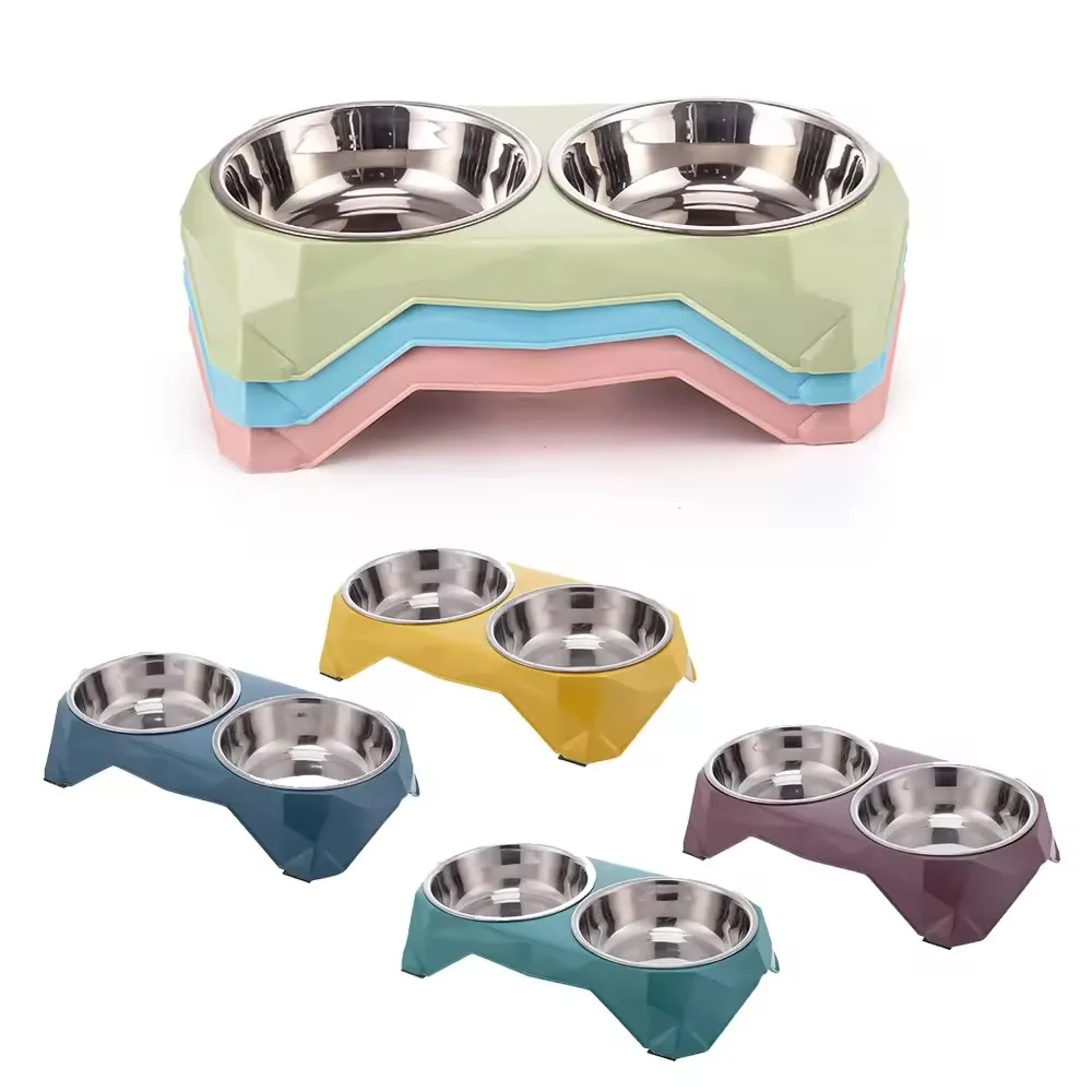 Colorful Stainless Steel Metal 2 in 1 Pet Bowl Travel Cat Dog Bowl For Water And Food