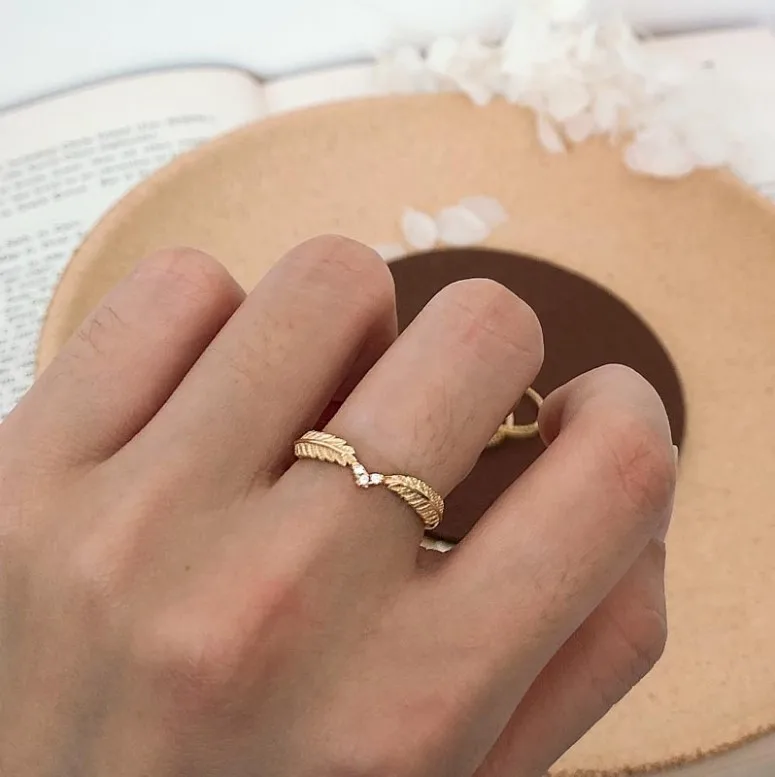 ins style olive branch leaves anillos de compromiso 925 sterling silver 16k gold plated vine ring