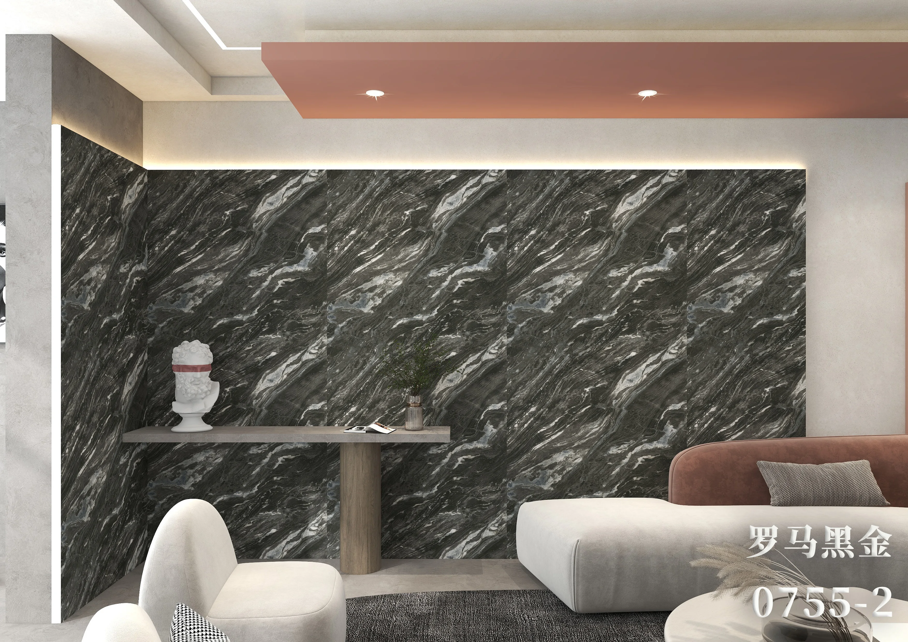 Matt Black Marble PVC Wrapping Film for Wall Panel Lamination Classical Black Marble Printed PVC Decoration Rolls for Furniture