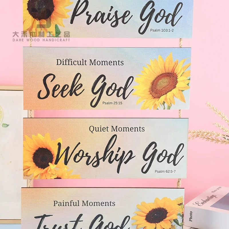 Rustic Printed Sunflower Wooden Hanging Plaque Worship God Custom Wood Hanging Sign Crafts for Wall Outdoor Decoration