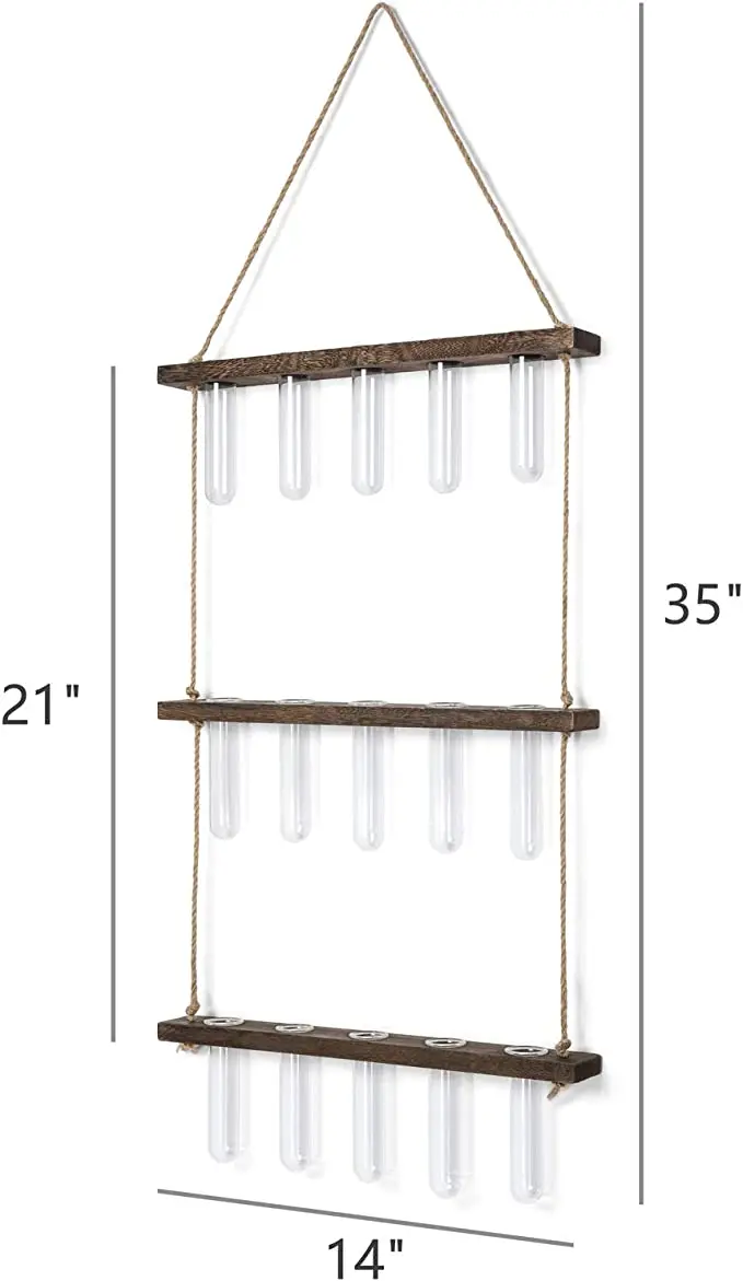 3 Tiered Wall Hanging Plant Terrarium with Wooden Stand Mini Test Tube Flower Vase Glass Planter Plant Propagation Tubes