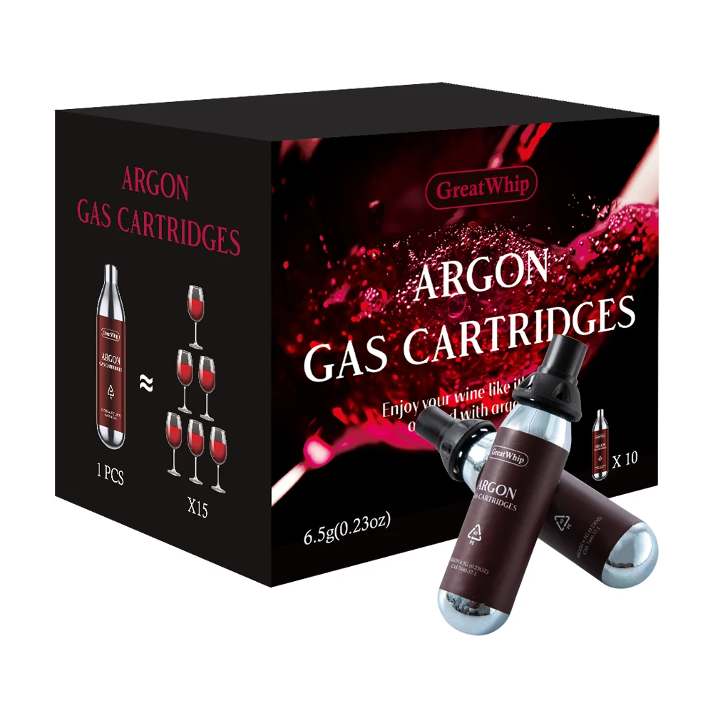 Greatwhip Pure Argon Gas 6.5g Cylinder Capsules Portable Gas Cylinder For Red Wine Preservation Caravin