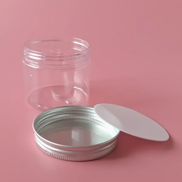 
4oz 8oz 16oz 32oz 120ml 250ml 500ml 1000ml Plastic Transparent PET Jars with Aluminum Gold Silver Caps Black Brown clear lids 