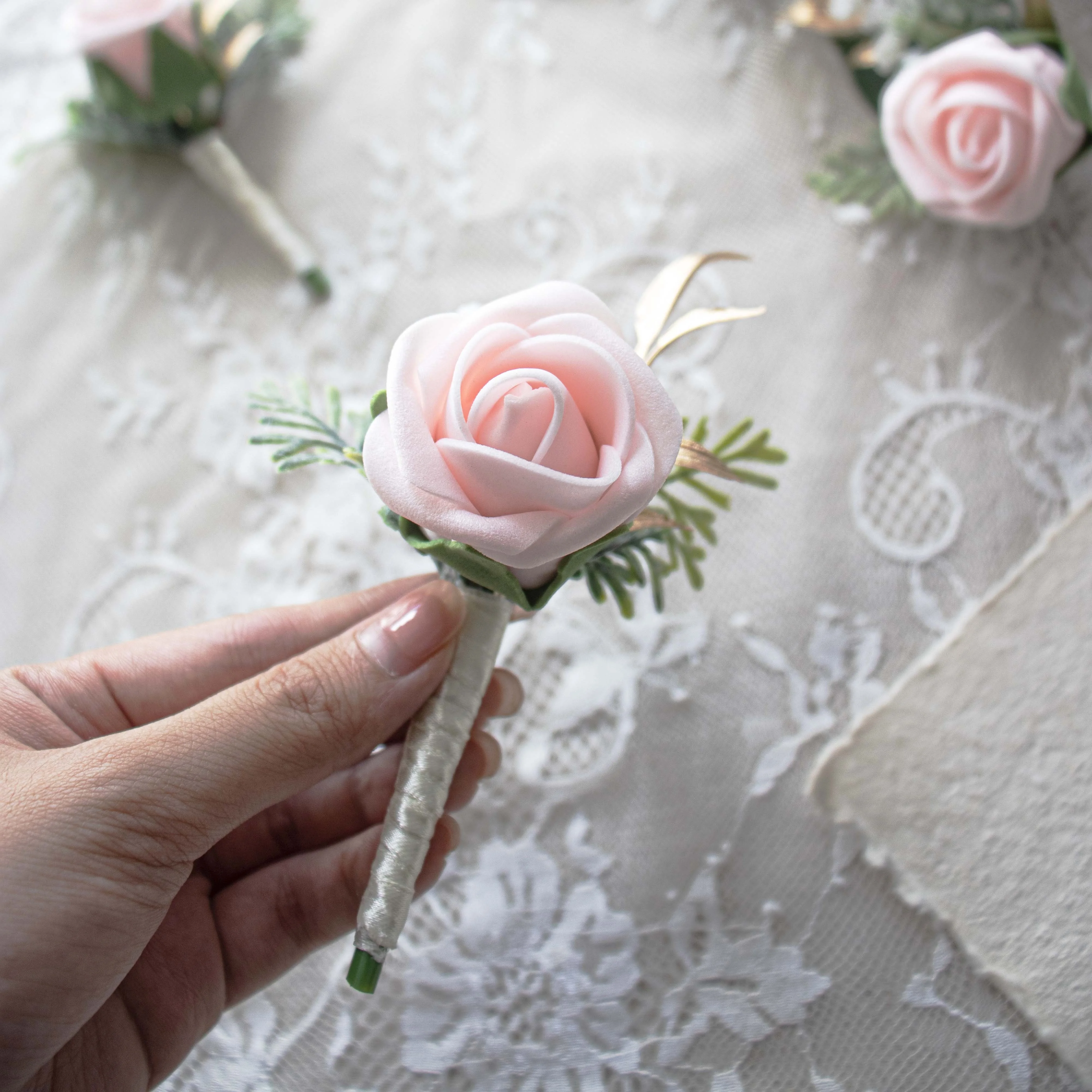 Men Boutonniere Rose Brooch Blush Foam Rose Flower Wedding Boutonniere For Groomsmen
