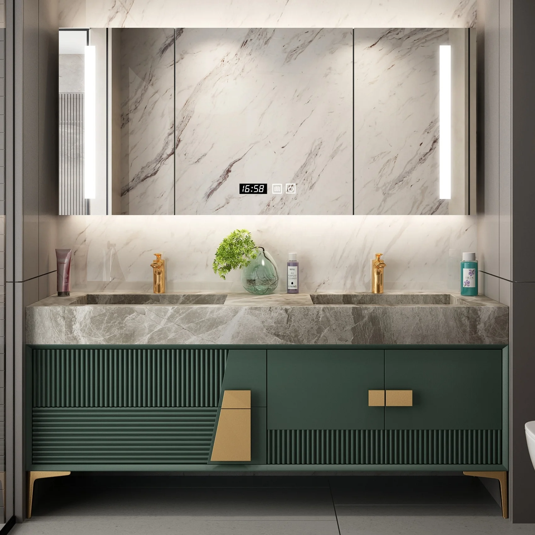 Light Luxury Design HIgh Quality Home Use Apartment Hotel Sintered Stone Rock Plate Solid Wood Bathroom Basin Cabinet BR001