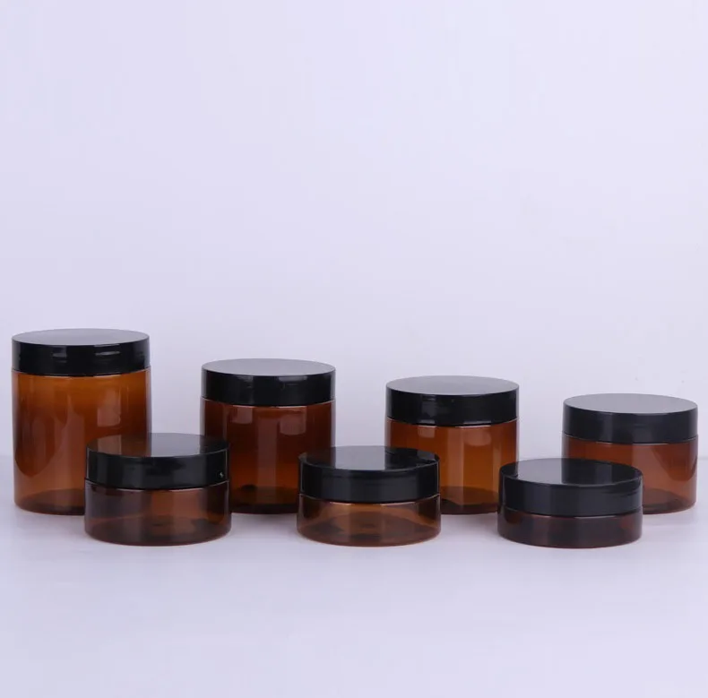 4 унции 5 унций 6 8 120 мл 250 пластиковые банки для крема янтарные ПЭТ с прямыми Сторонами 70-400 черными гладкими PP крышками и поролоновой подкладкой