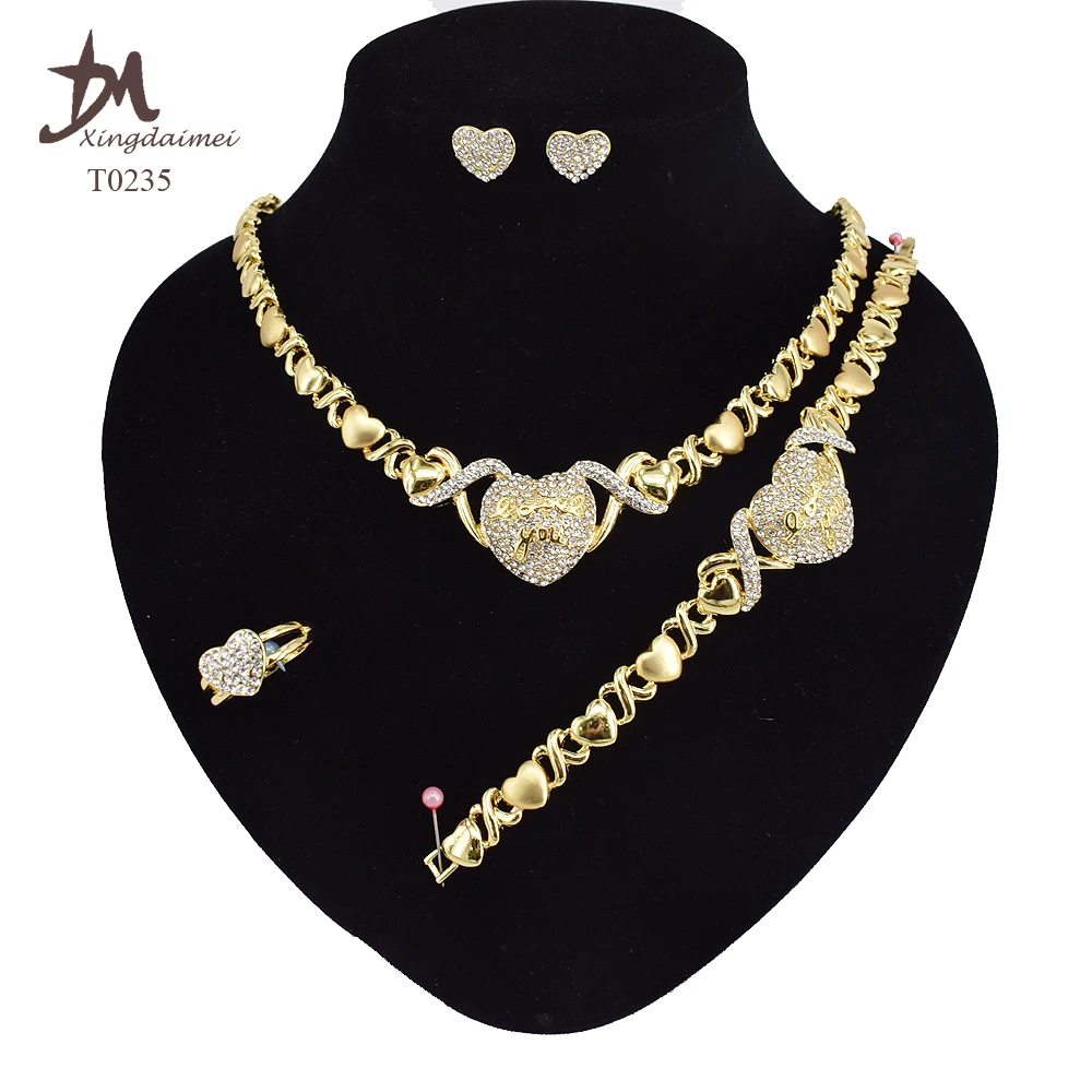 
T0235 Wholesale I love your heart shaped diamond 18K gold plated jewelry set 