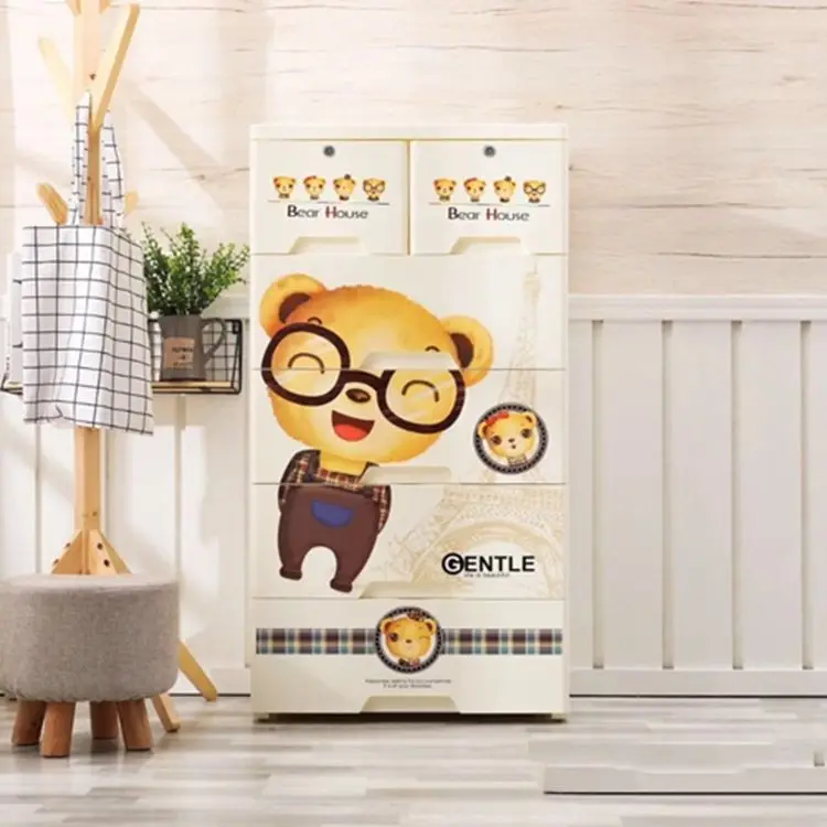 
New Style Colorful Cartoon Macaron Kitchen Baby Cabinet Plastic Drawers 