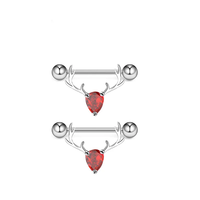 NUORO Hot Selling 316 Surgical Stainless Steel Body Piercing Jewelry Sexy Red Zircon Heart Cherry Nipple Piercing Ring Studs