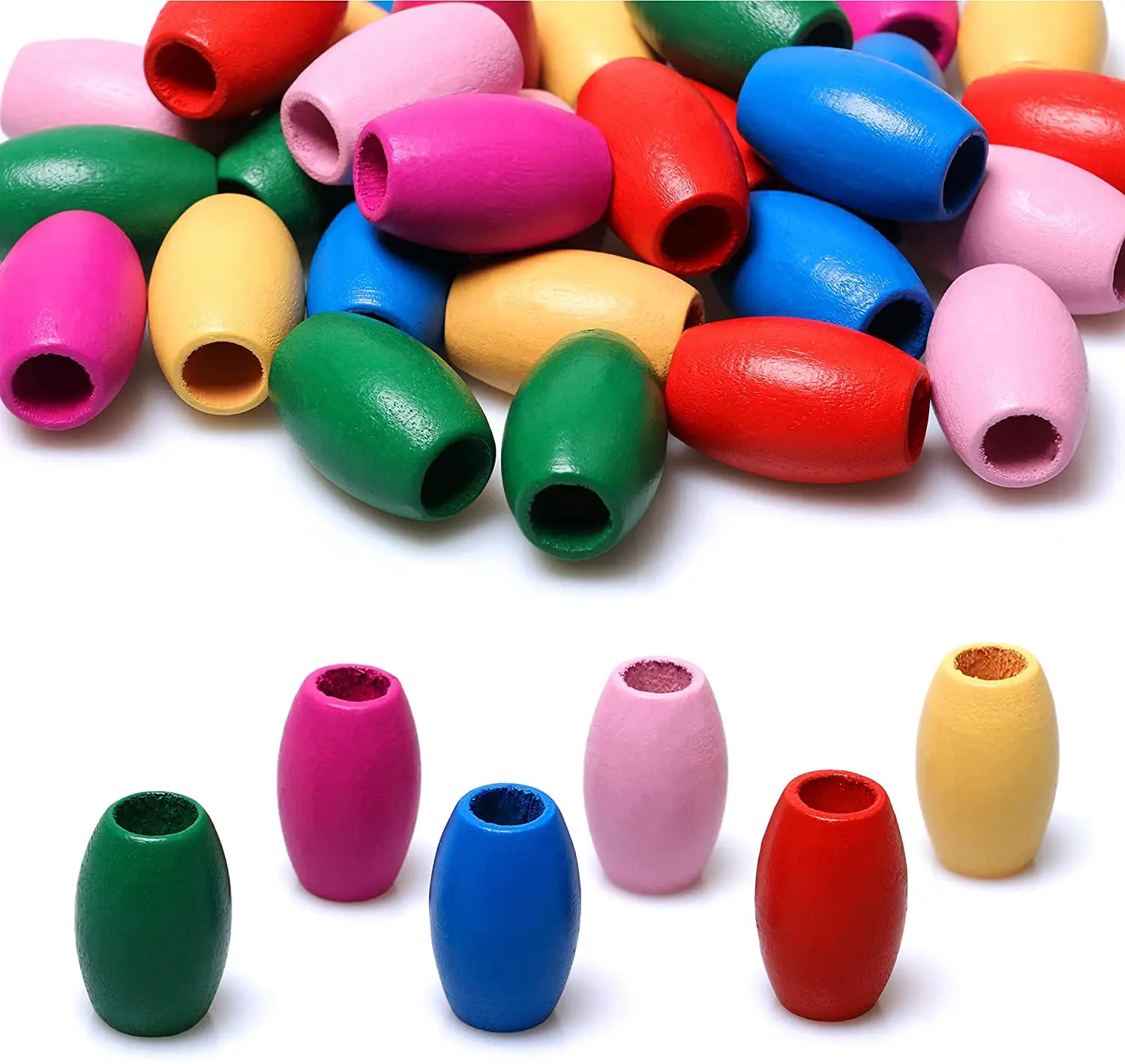 100g/bag Wholesale Loose Bead Pendant Colorful Wooden Oval Tube Beads for DIY Crafts