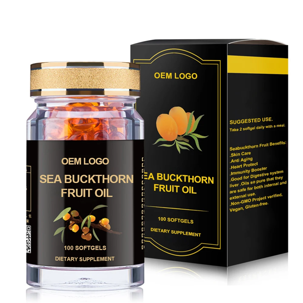 OEM Best Rich Vitamin Healthy Aging Organic 650mg Sea Buckthorn Fruit Oil With Omega 7 Softgels  Capsules