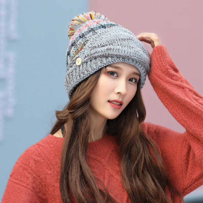 High Quality Colorful Winter Knitted Hat and Scarf Set for Women
