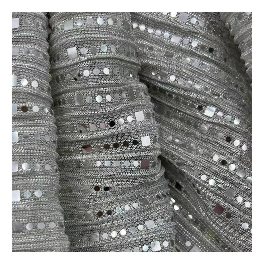 New Arrival glitter stamping products Green Gauze Veil 100% polyester fabric for High Fashion Cloth