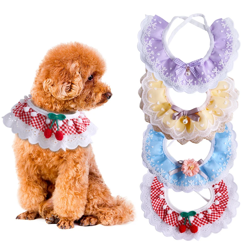 Cute lace pet accessory cotton dog bandanas bulk custom dog bandana luxury dog bandana with elastic