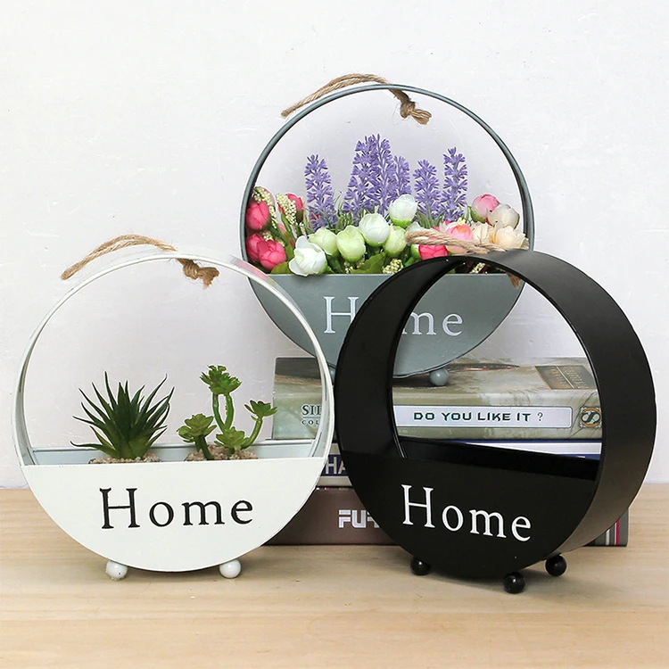 Wholesale Indoor Ornaments Wall Hanging Iron Round Flower Pots