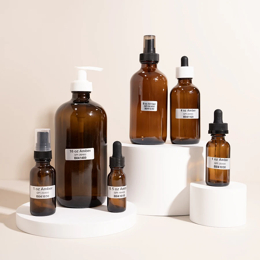 Custom Empty 2oz 4oz 16oz Amber Essential Oil Bottle Glass Spray Dropper Bottles Boston for Cosmetics