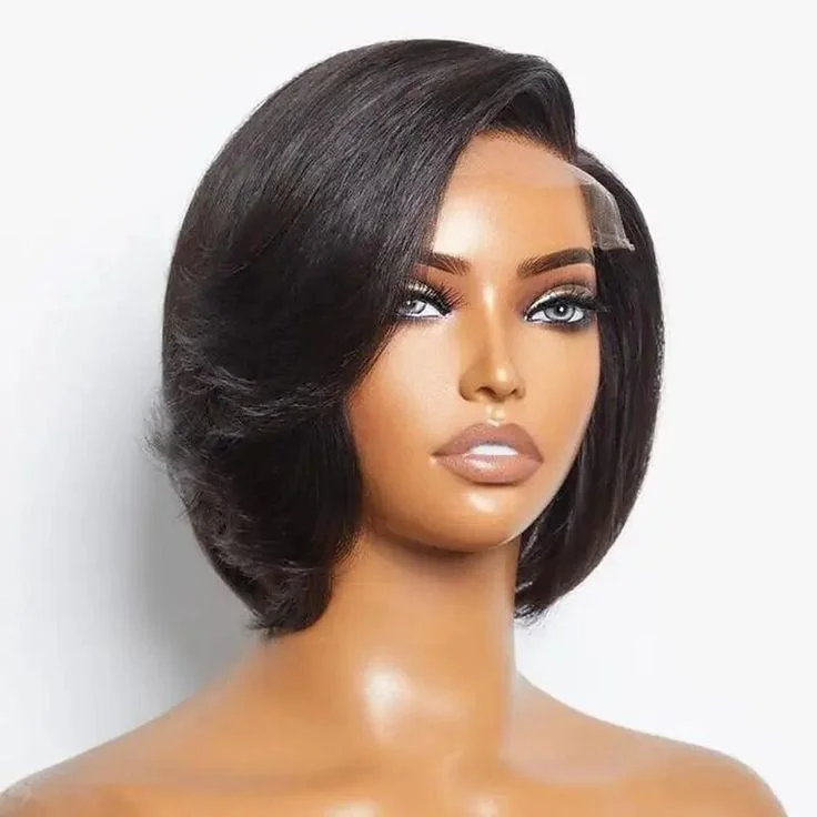 Cheap Price Hot Sale Bone Straight Bob Wigs Brazilian Human Hair Frontal Wigs Double Drawn Transparent HD Full Lace Front Wig