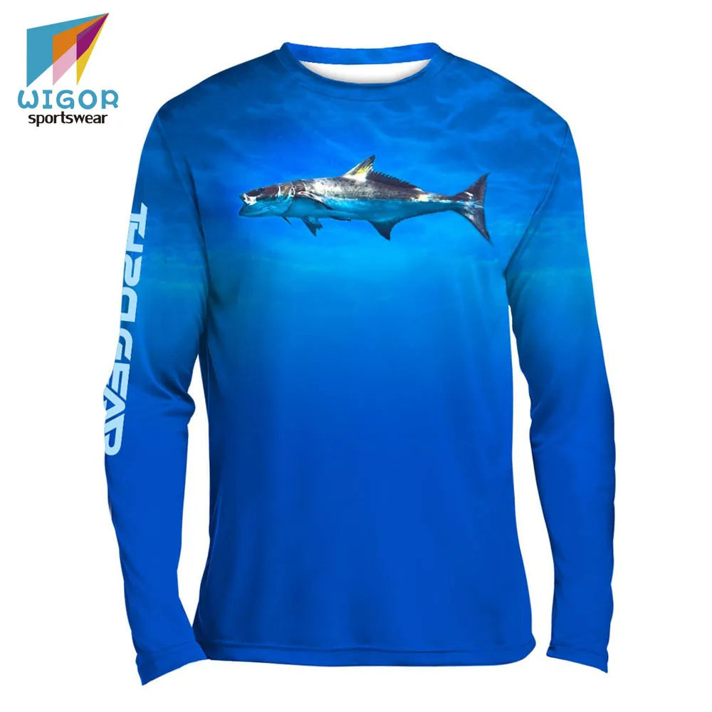 Poly-spandex Fabric Coolmax Anti-uv Long Sleeve Fishing Shirts UPF 50+ Digital Print Fishing Wear Outdoor Shirts