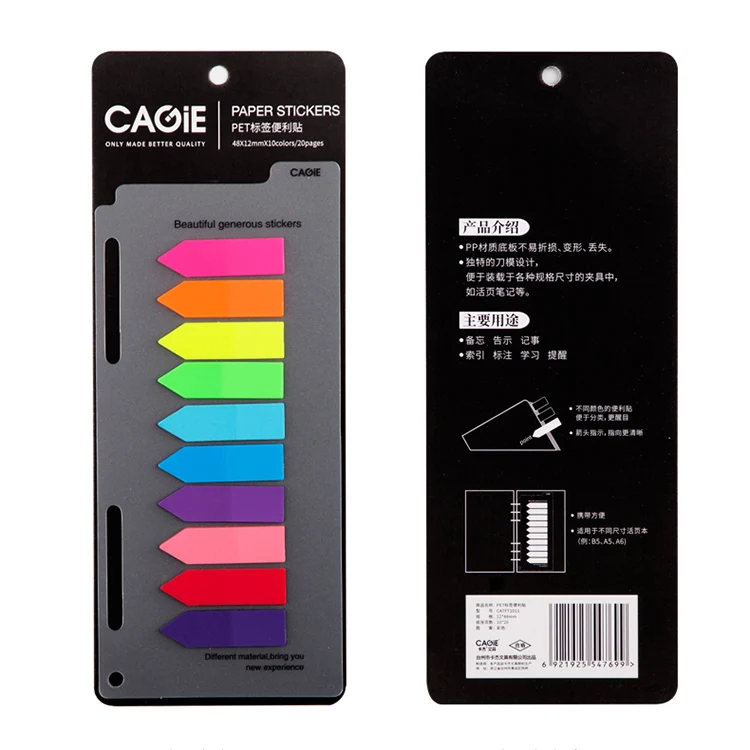 Premium quality 10 color water-resistant PET transparent flags book index tab sticker sticky notes