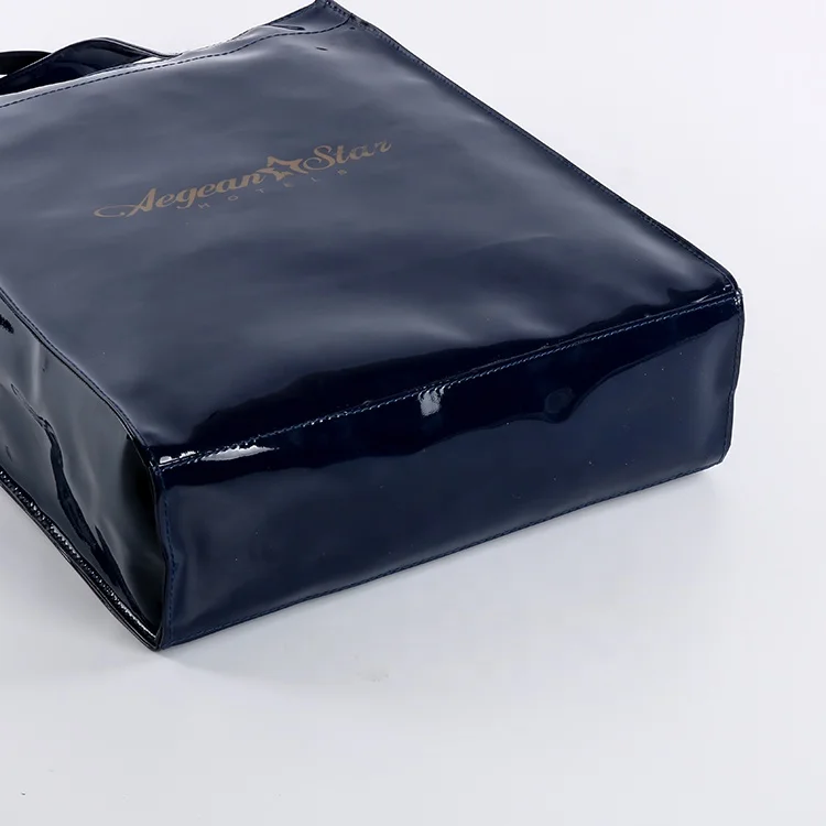 Custom printed logo glossy mirror vinyl PVC tote shopping vinyl PVC harrods tote bag