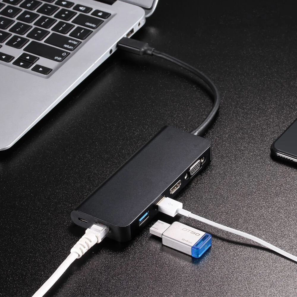Vnew горячая Распродажа 6 в 1 Тип C к HDMI VGA USB3.0 RJ45 USB концентратор конвертер двойной PD порт адаптер