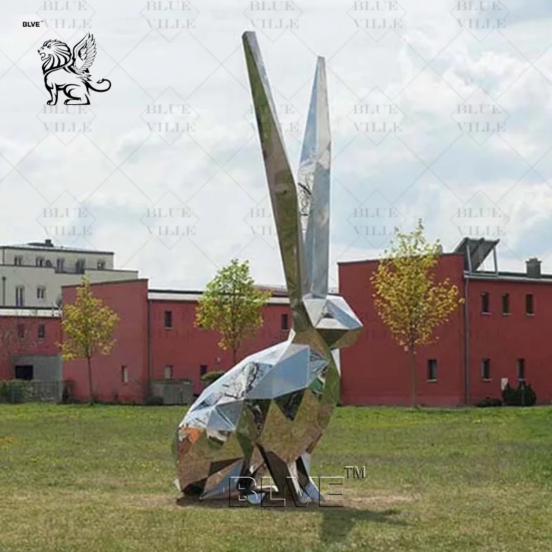 BLVE Decorative Outdoor Landscape Metal Garden Animals Statues Abstract Life Size Stainless Steel Rabbit Sculpture