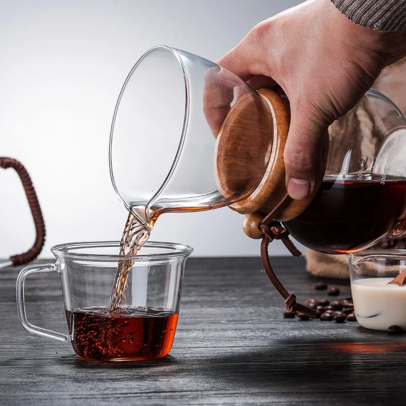 500ml coffee pot made of high borosilicate glass wood handle for effective anti-hot for family sharing