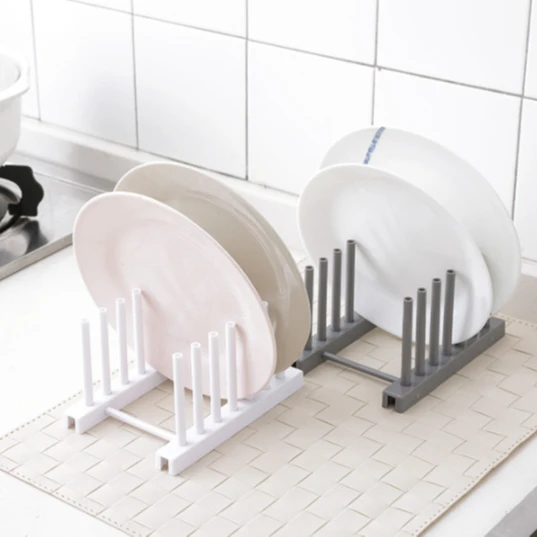 
Bowl Plate Pot Cover Holder Kitchen Storage Shelf Plastic Dish Rack 