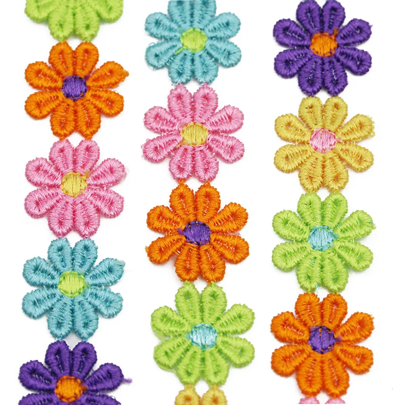 60pcs/bag 25mm Wide Hand Embroidery Colorful Flower Lace Clothing Matching Design Making Fabric Accessories