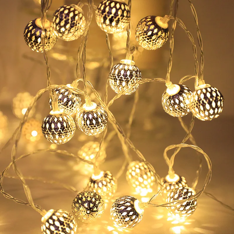 Metal Led Moroccan Metal Ball Christmas Led Christmas Tree Battery Operated String Home Decor Light For Decoration