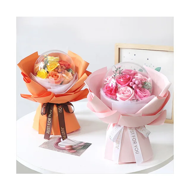 Ammy wedding favors 7 Rose transparent acrylic ball boquuet Artificial flowers home decoration items birthday gift bouquet