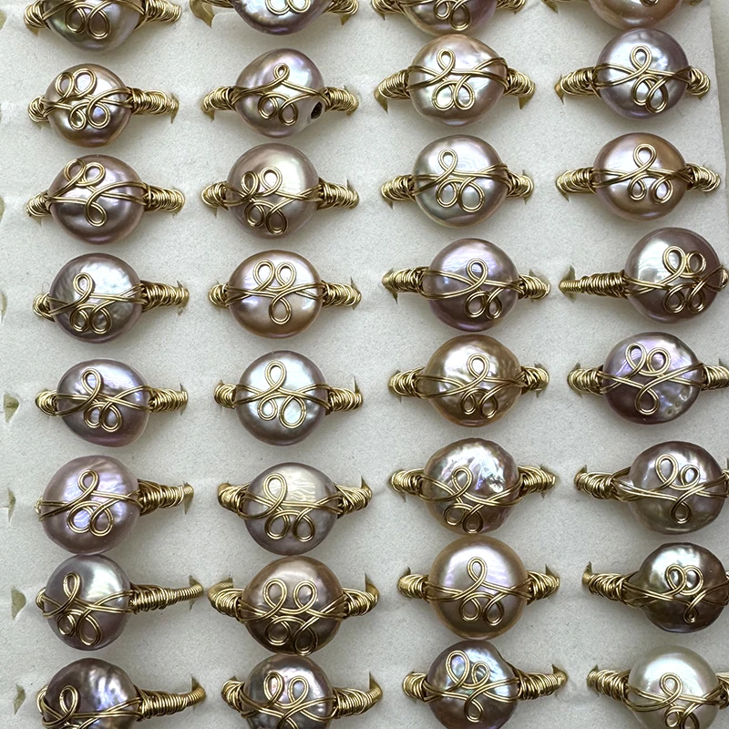natural purple color  wire winding pearl ring,flexible size,good luster,clean surface
