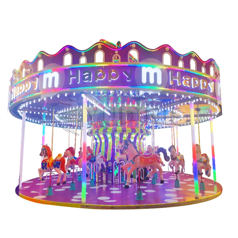 Hottest Theme Park Fun Fair Children 24 seats carousel horse Fiberglass Mechanical Amusememt Park Funny Outdoor Carousel