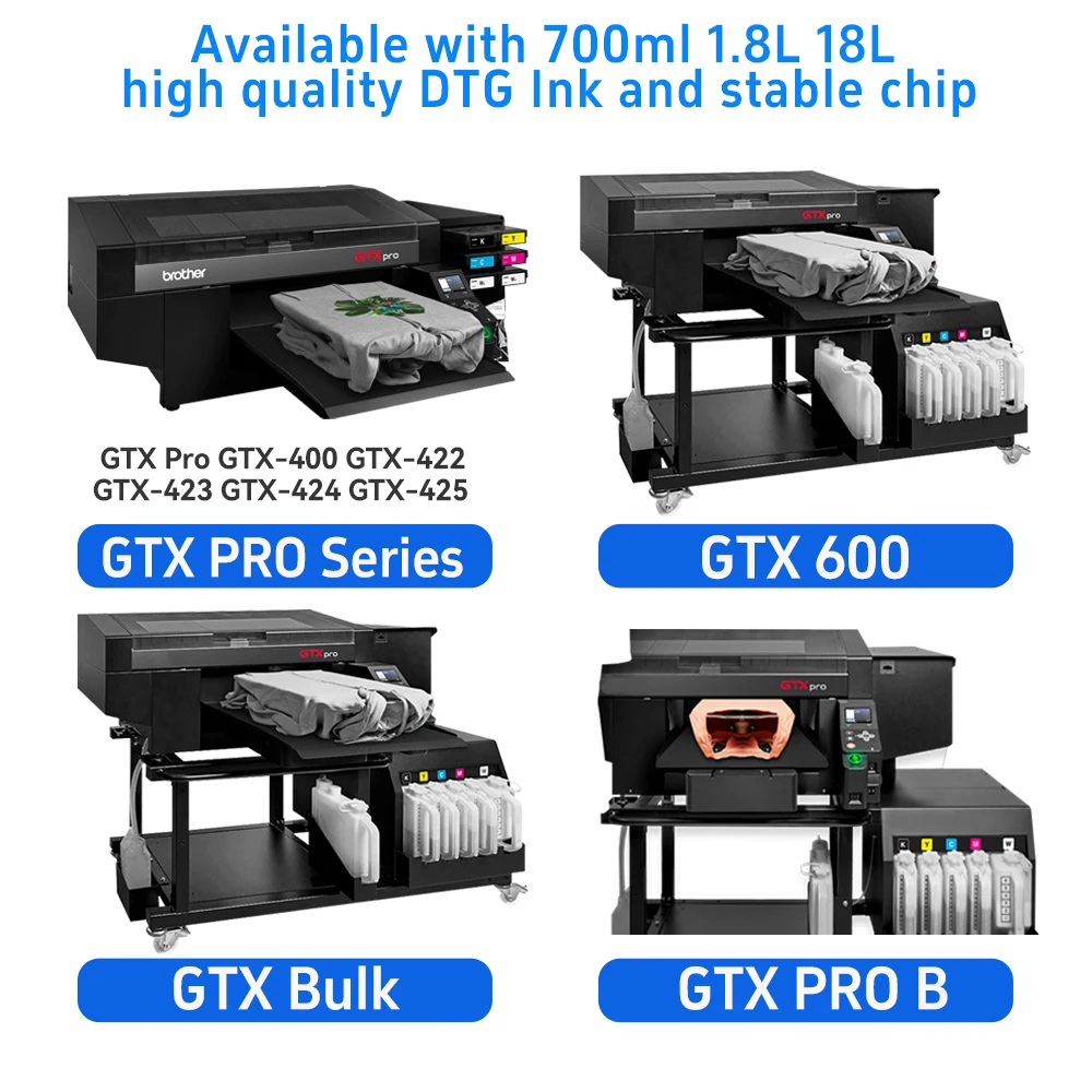 700ML/Bag GTX White DTG Textile Ink Bag With Chip For Brother GTX Ink GTX-600 422 400 423 424 425 GTX PRO DTG Printer