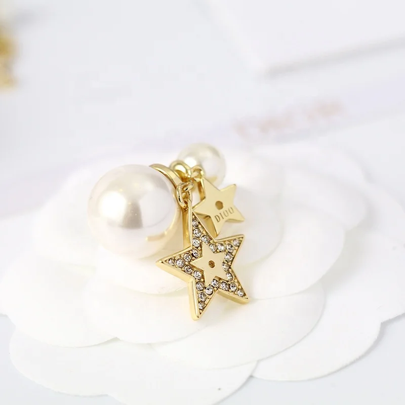 Luxury Designer Earrings Famous Brand D Star Pearl Stud Earring Gold Plated Fashion Jewelry Diamond Women Accessories